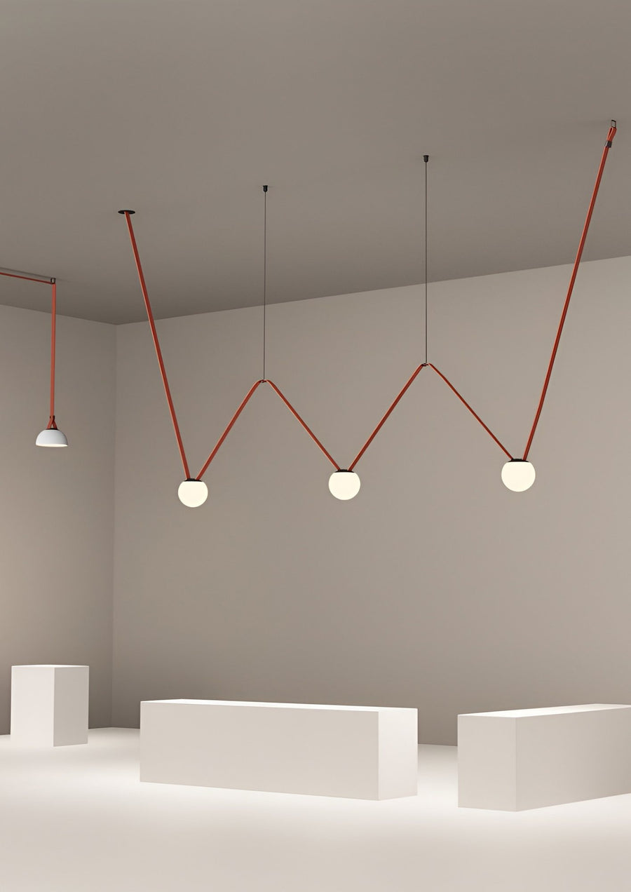 Belt system globes hung in a zigzag