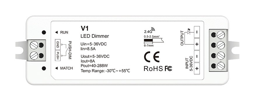 Single Colour LED Controller, RF and Push Dim