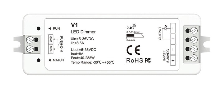 Single Colour LED Controller, RF and Push Dim