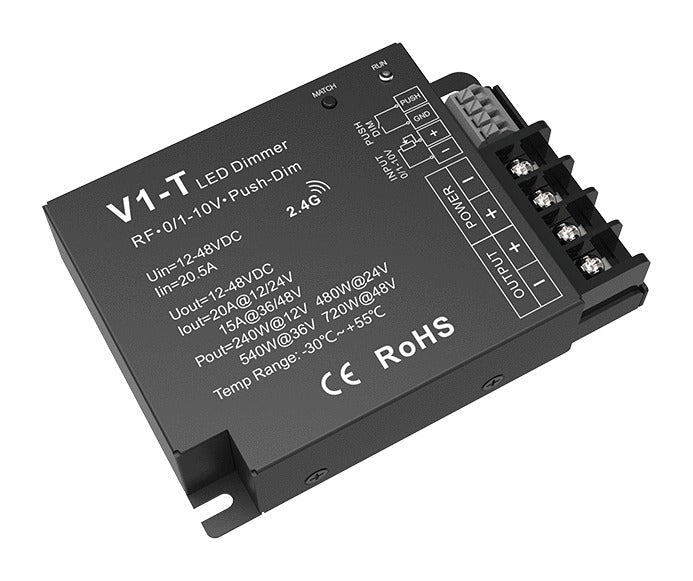 Single Colour LED Controller, RF, 0/1-10V and Push Dim, 20A