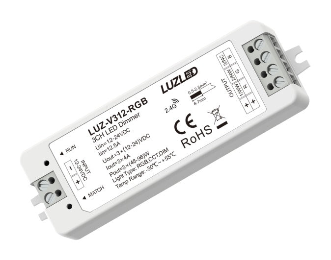 RGB and Tunable White LED Controller, RF, 3 x 4A